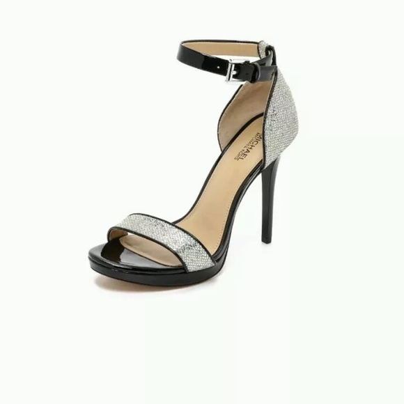 MICHAEL Michael Kors Sienna Glitter Silver/Black Sandals size 6 - Picture 1 of 13